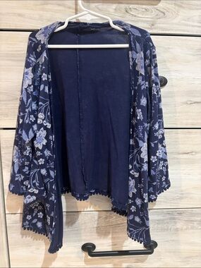 Navy Floral Pom Trim Blouse